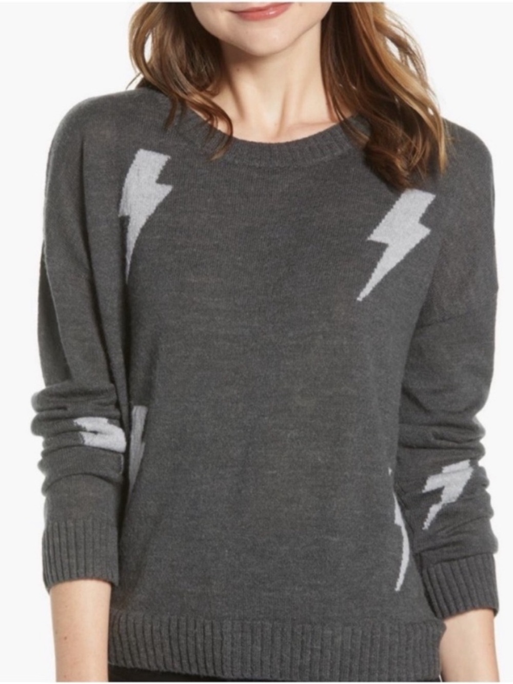 Rails Lightning Bolts Charcoal Crewneck Sweater Alpaca Wool Whimsigoth XS